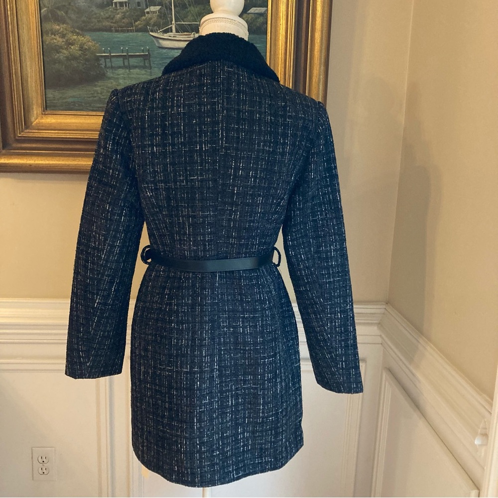 COMMENSE Black Fur Collar Tweed Blazer Belted Dress NWT - Picture 7 of 14